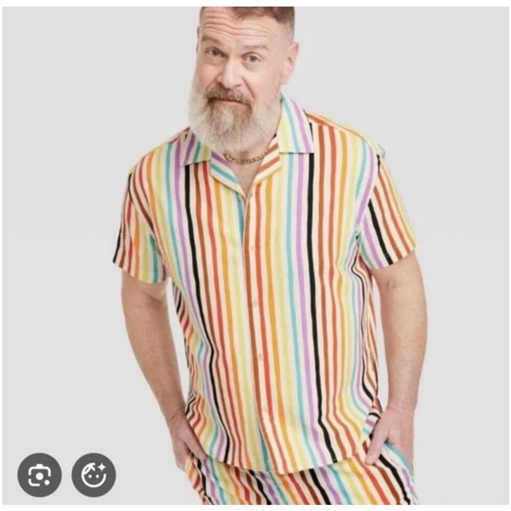 Target Pride Unisex Button Down Short Sleeve Rainbow Stripe Shirt 1X LGBTQ